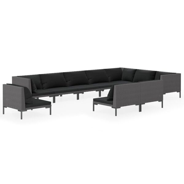 vidaXL Muebles de jard&iacute;n 10 pzas y cojines rat&aacute;n sint&eacute;tico gris oscuro
