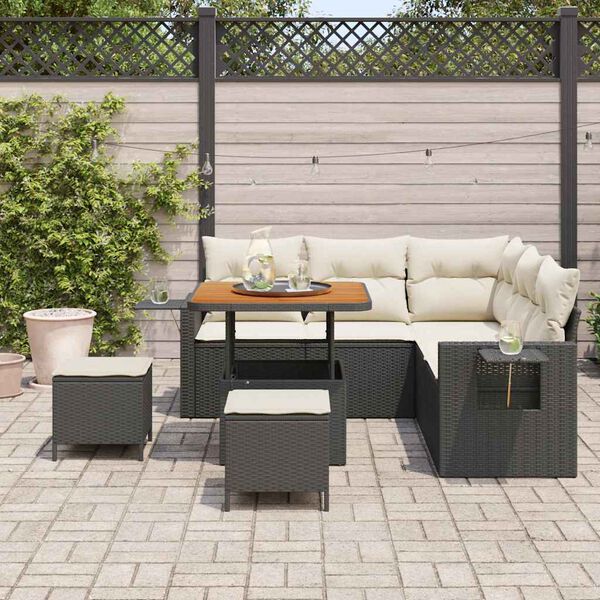 vidaXL Conjunto de sof&aacute;s de jard&iacute;n 9 pcs Negro y crema rat&aacute;n sint&eacute;tico
