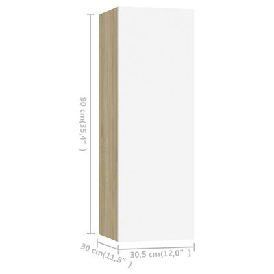 vidaXL Muebles para TV 2 uds contrachapada blanco roble 30,5x30x90 cm