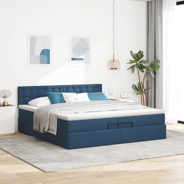 vidaXL Estructura de cama otomana con colch&oacute;n tela azul 200x200 cm