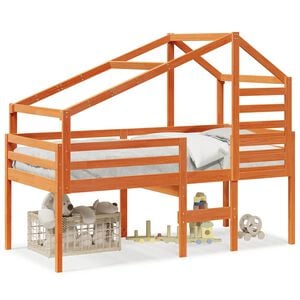 vidaXL Cama alta con techo madera maciza de pino marr&oacute;n cera 80x200 cm