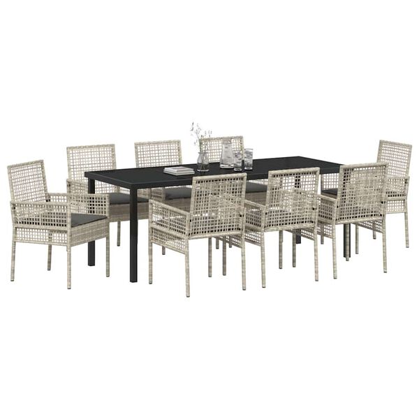 vidaXL Conjunto de Comedor de Jard&iacute;n 9 pcs Gris Claro rat&aacute;n sint&eacute;tico