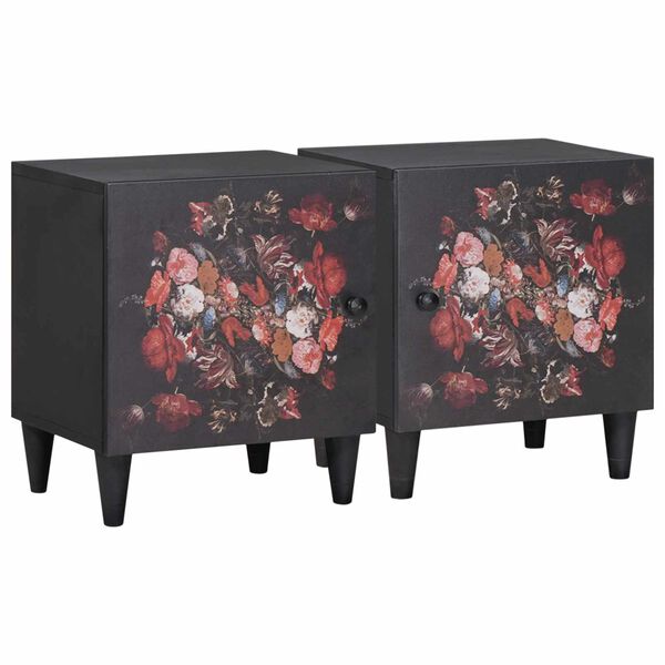 vidaXL Cabinet de noche con puerta 2 pcs Negro 40 x 33 x 46 cm