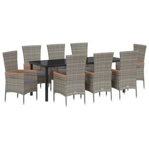 vidaXL Conjunto de Comedor de Jard&iacute;n con coj&iacute;n 9 pcs Gris