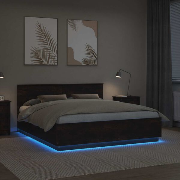 vidaXL Estructura de cama con cabecera Roble ahumado 200 x 200 cm