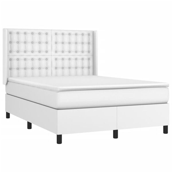vidaXL Cama box spring colch&oacute;n y LED cuero sint&eacute;tico blanco 140x200 cm