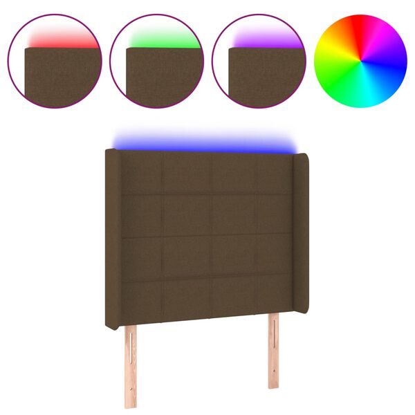 vidaXL Cabecero con LED de tela marr&oacute;n oscuro 93x16x118/128 cm
