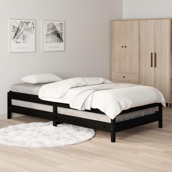 vidaXL Cama apilable de madera pino maciza negro 75x190 cm
