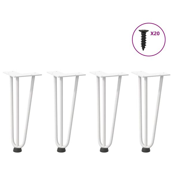 vidaXL Patas de horquilla para mesa de centro (4 unidades), color blanco, 30 cm, acero macizo
