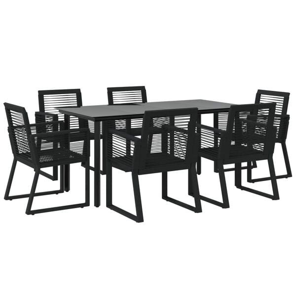 vidaXL Juego de comedor para jard&iacute;n 7 piezas rat&aacute;n PVC negro