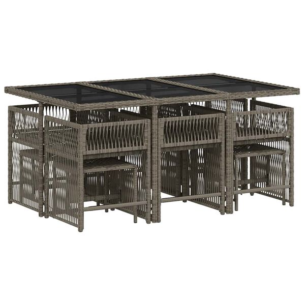 vidaXL Set de comedor de jard&iacute;n 11 pzas y cojines rat&aacute;n sint&eacute;tico gris
