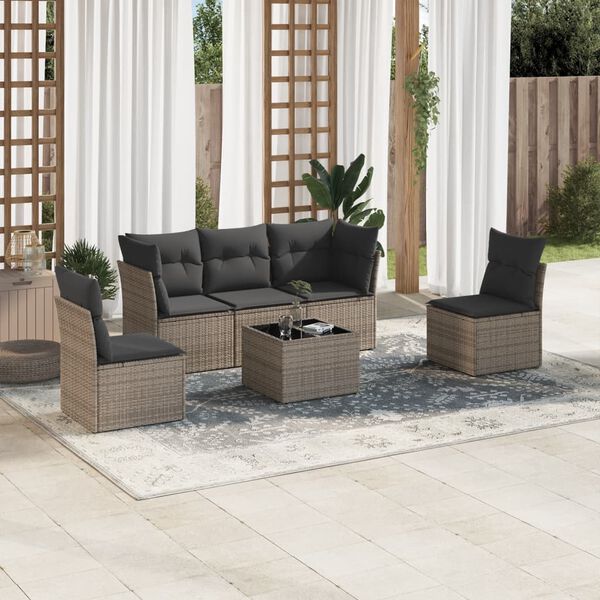 vidaXL Set de muebles de jard&iacute;n 6 pzas y cojines rat&aacute;n sint&eacute;tico gris