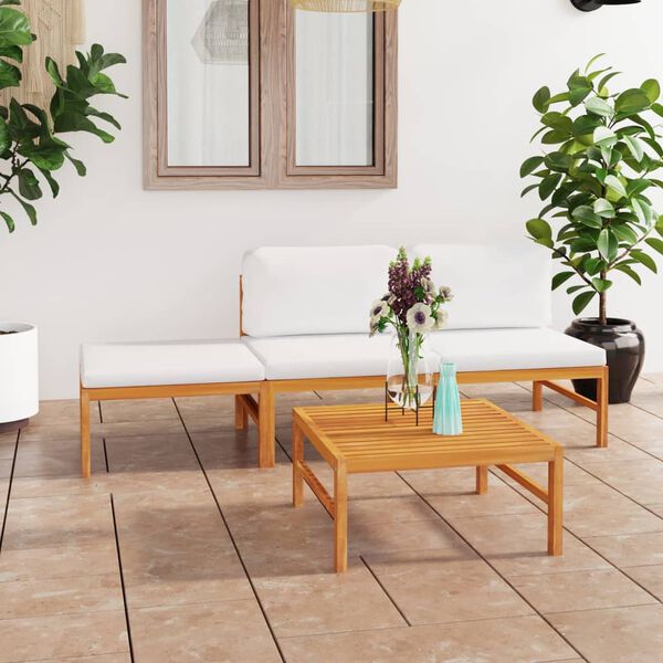 vidaXL Set de muebles de jardín 4 pzas madera de teca y cojines crema