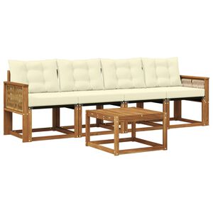 vidaXL Conjunto de sof&aacute;s de exterior con coj&iacute;n 5 pcs Natural y Crema