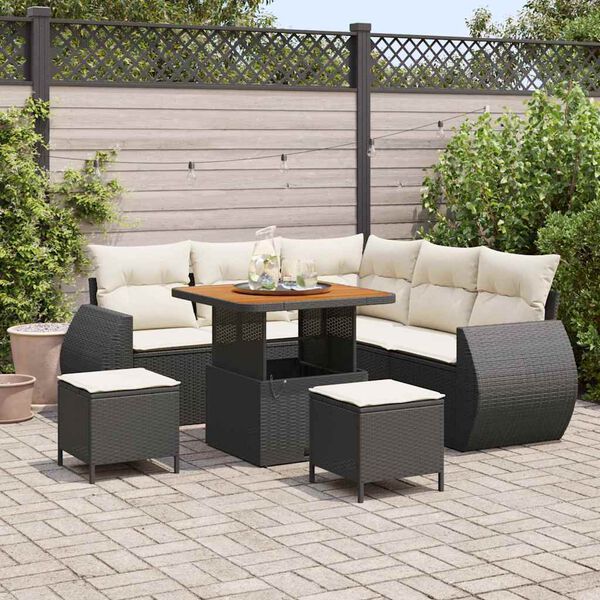 vidaXL Conjunto de sof&aacute; de jard&iacute;n 8 pcs Negro y crema rat&aacute;n sint&eacute;tico