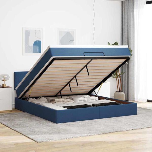 vidaXL Estructura de cama otomana con colchón tela azul 160x200 cm