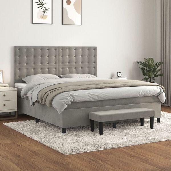 vidaXL Cama box spring con colch&oacute;n terciopelo gris claro 160x200 cm