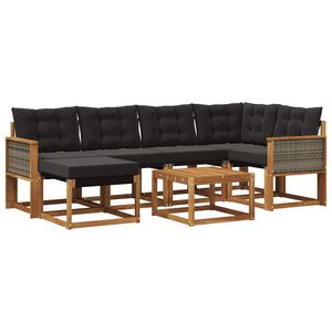 vidaXL Conjunto de sof&aacute;s de exterior con coj&iacute;n 7 pcs Natural y negro