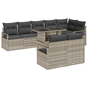 vidaXL Conjunto de sof&aacute; de jard&iacute;n 9 pcs Gris Claro Polirat&aacute;n