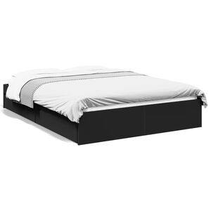 vidaXL Cama con cajones madera de ingenier&iacute;a negro 135x190 cm