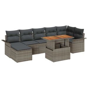 vidaXL Conjunto de sof&aacute; de jard&iacute;n 8 pcs Gris Polirat&aacute;n