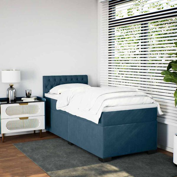 vidaXL Cama box spring con colch&oacute;n terciopelo azul oscuro 80x200 cm