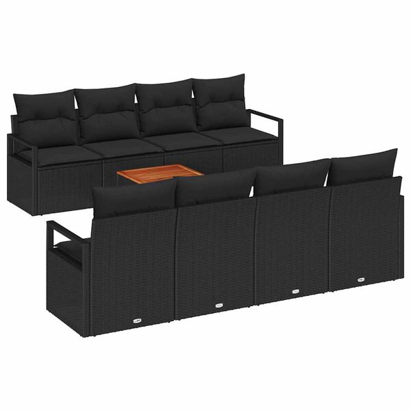 vidaXL Conjunto de sof&aacute;s de jard&iacute;n 9 pcs Negro rat&aacute;n sint&eacute;tico
