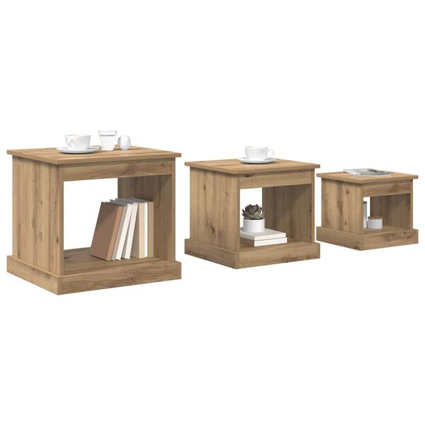 vidaXL Mesa de Caf&eacute; 3 pcs Roble artesanal Madera contrachapada