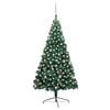 vidaXL Medio &aacute;rbol de Navidad con luces y bolas verde 210 cm