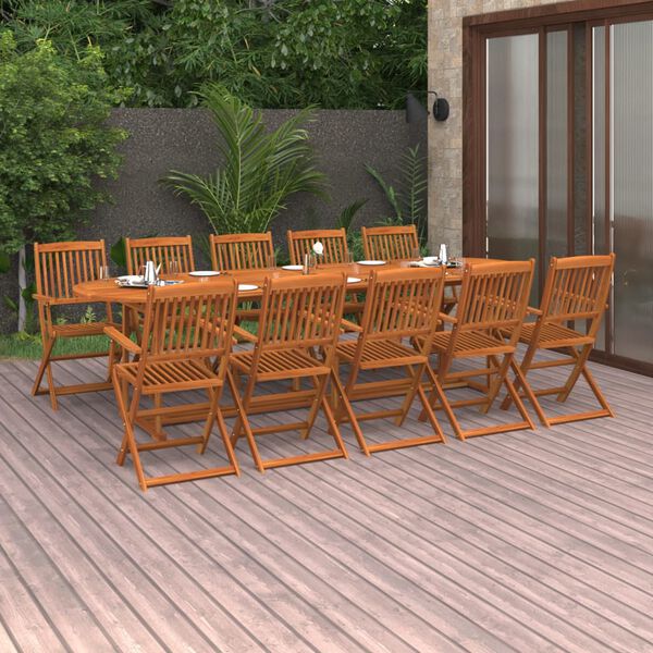 vidaXL Set comedor de jardín 13piezas madera maciza acacia 280x90x75cm