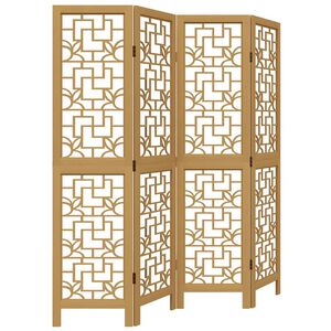 vidaXL Biombo separador de 4 paneles madera maciza paulownia marr&oacute;n