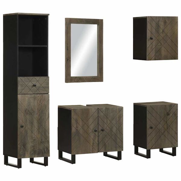 vidaXL Conjunto de muebles de ba&ntilde;o 5 piezas madera maciza mango negro