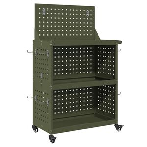 vidaXL Carro de herramientas con estante Verde oliva 65 x 35 x 111 cm