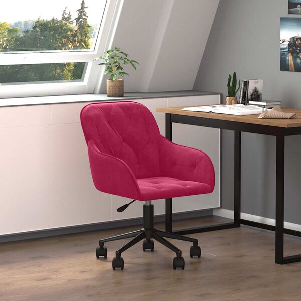 vidaXL Silla de oficina giratoria de terciopelo rojo tinto