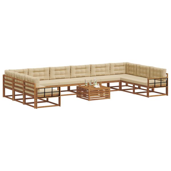 vidaXL Conjunto de sof&aacute;s de exterior con coj&iacute;n 11 pcs Natural y Beige