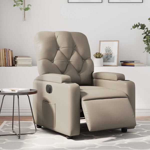 vidaXL Sill&oacute;n reclinable el&eacute;ctrico de cuero sint&eacute;tico color capuchino