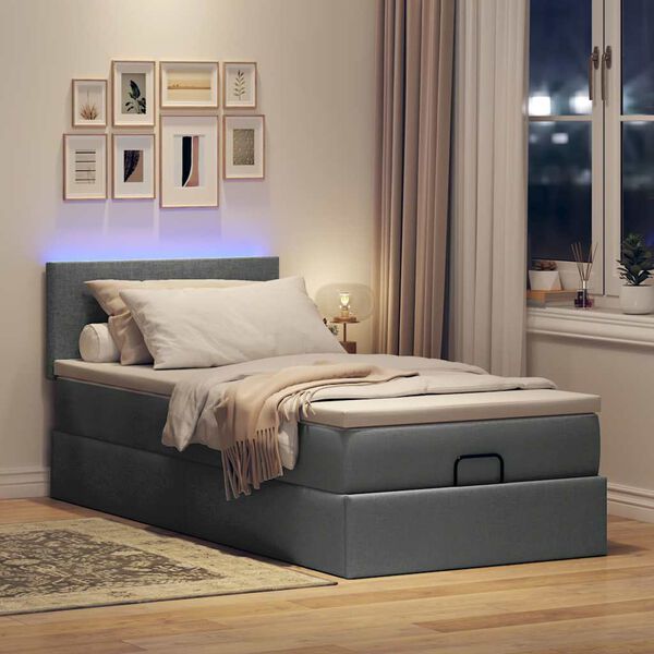 vidaXL Estructura cama otomana colch&oacute;n tela gris oscuro