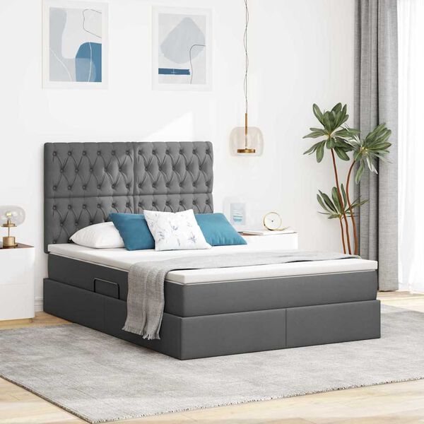 vidaXL Cama con almacenamiento y colch&oacute;n Gris oscuro 140 x 190 cm