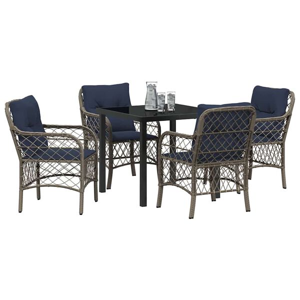 vidaXL Conjunto de Comedor de Jard&iacute;n 5 pcs Gris y Negro Rat&aacute;n