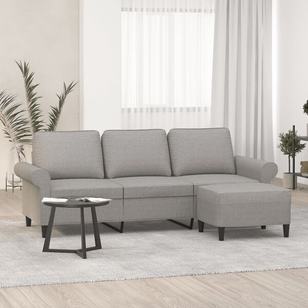 vidaXL Sof&aacute; de 3 plazas con taburete de tela gris claro 180 cm