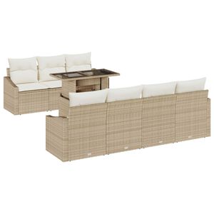 vidaXL Conjunto de sof&aacute; de jard&iacute;n 8 pcs Beige rat&aacute;n sint&eacute;tico