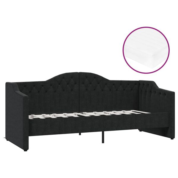 vidaXL Sof&aacute; cama con colch&oacute;n USB de tela negro 90x200 cm