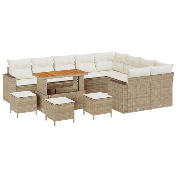 vidaXL Conjunto de sof&aacute;s de jard&iacute;n 13 pcs Beige rat&aacute;n sint&eacute;tico