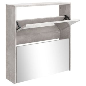vidaXL Mueble zapatero con espejo 2 niveles gris hormig&oacute;n 63x17x67 cm