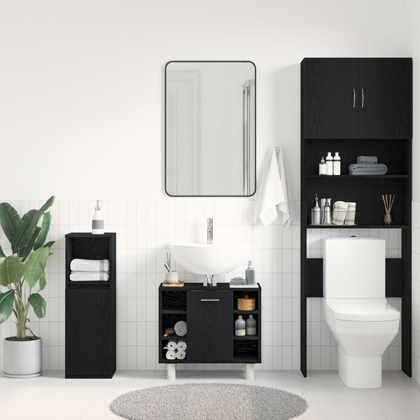 vidaXL Gabinete de Ba&ntilde;o con estante Roble Negro 60 x 32 x 54 cm