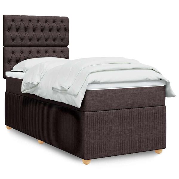 vidaXL Cama box spring con colch&oacute;n tela marr&oacute;n oscuro 90x200 cm