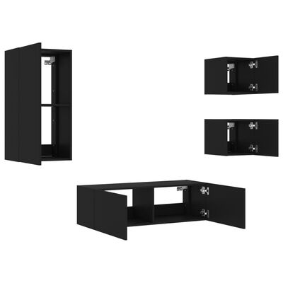 vidaXL Muebles de TV de pared con luces LED 4 piezas negro