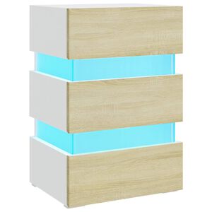 vidaXL Mesita noche LED blanco y Sonoma madera ingenier&iacute;a 45x35x67 cm