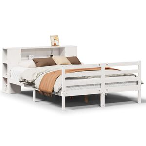 vidaXL Cama con estanter&iacute;a sin colch&oacute;n madera maciza blanca 150x200 cm