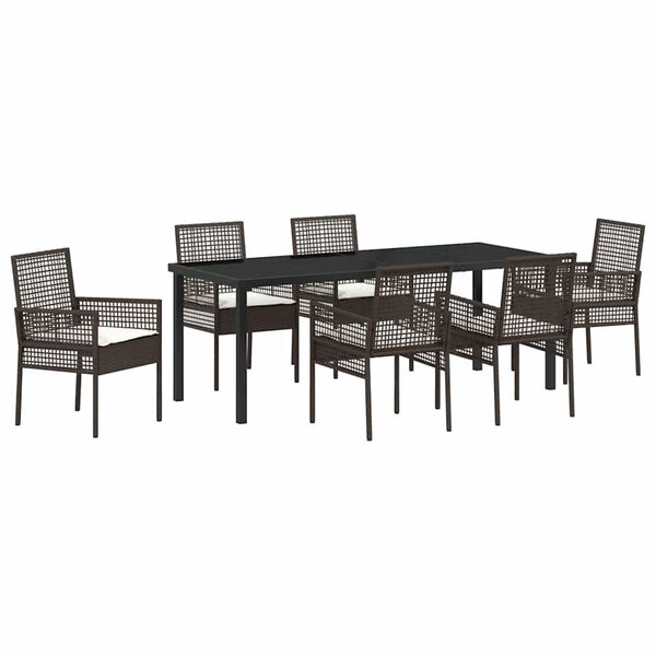 vidaXL Conjunto de Comedor de Jard&iacute;n 7 pcs Marr&oacute;n rat&aacute;n sint&eacute;tico